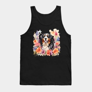 A bernese mountain dog decorated with beautiful watercolor flowers Tank Top